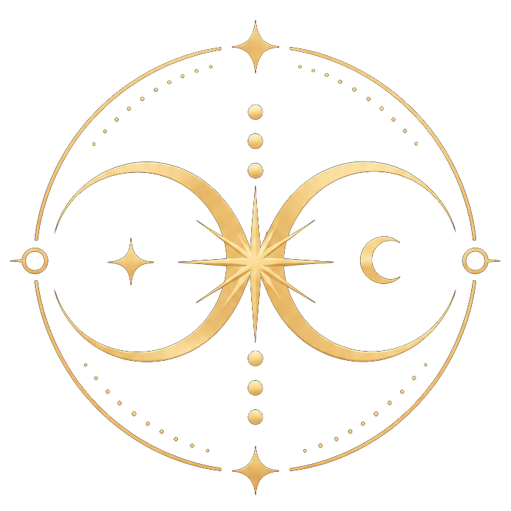 CosmicTwin logo — two crescent moons forming an infinity symbol within a celestial circle